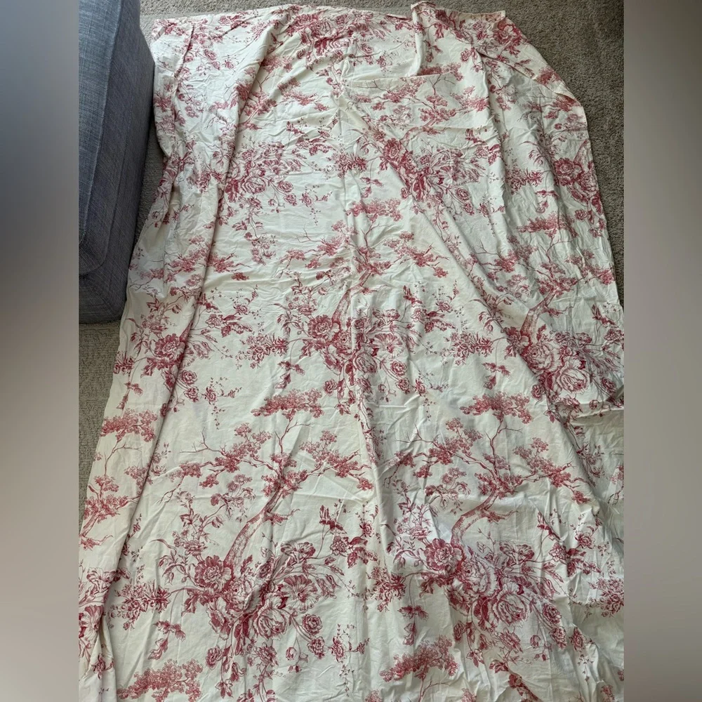 Pottery Barn Vintage Toile Red Country Scene Floral Duvet Cover TWIN